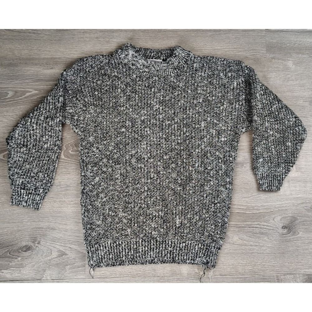 Vintage Arielle Chunky Knit Sweater Marled Black White Made in USA Women NO SIZE